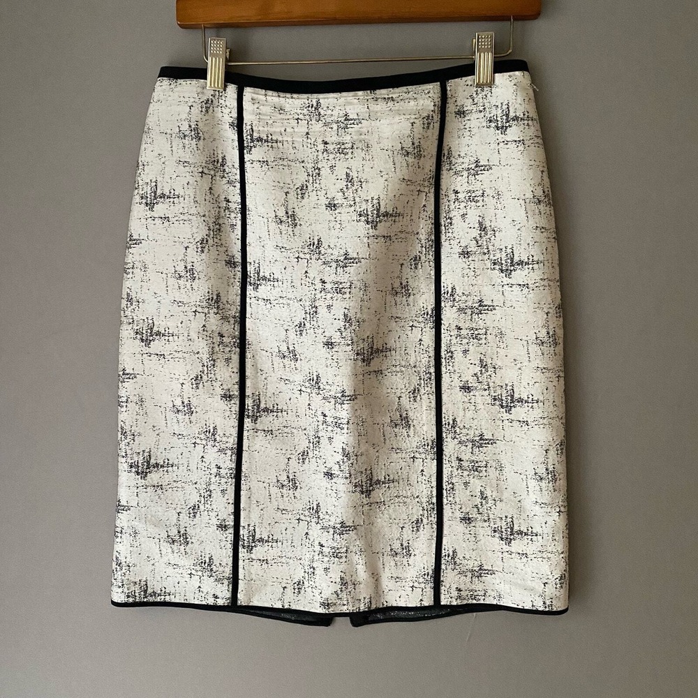 Narciso Rodriguez sz 42 Silk Wool  Pencil Skirt Cream Black Italian Office Siren